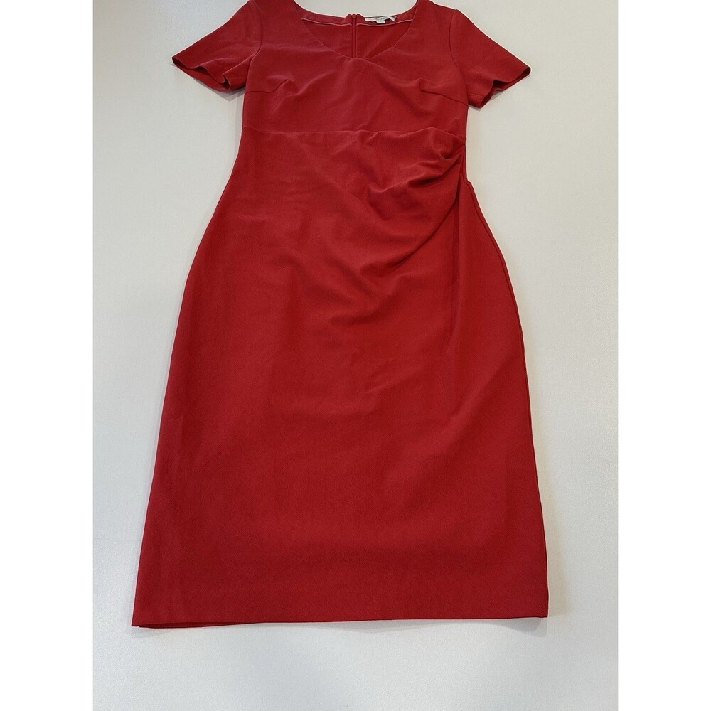 Boden Red Ponte Sheath Dress Womens Short Sleeve Side Ruched Fitted Sz 10R